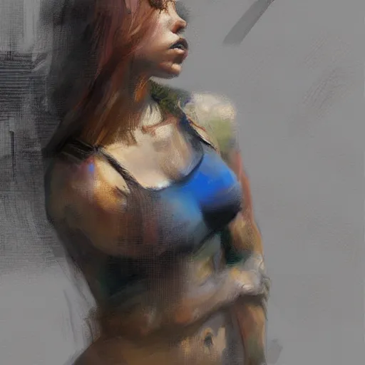 Prompt: A realistic hyperdetailed multi-colored digital oil full body portrait painting of a sydney sweeney at the beach in the style of Guy Denning, Ruan Jia, and Craig Mullins. Trending on ArtStation and DeviantArt. CGSociety Digital art.