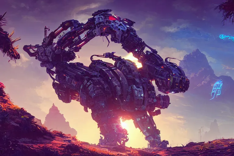 Image similar to burrower machine mecanical creature robot of horizon forbidden west horizon zero dawn radiating a glowing aura global illumination ray tracing hdr fanart arstation by ian pesty and alena aenami artworks in 4 k