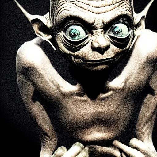 Prompt: gollum from the lord of the rings photo in the style of chris fallows photography