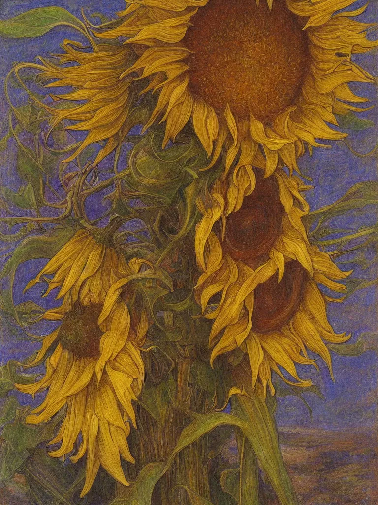 Image similar to mechanical sunflower, by annie swynnerton and diego rivera and elihu vedder, symbolist, dramatic lighting, art brut, soft cool colors, smooth, sharp focus, extremely detailed, adolf wolfli and ( donato giancola )