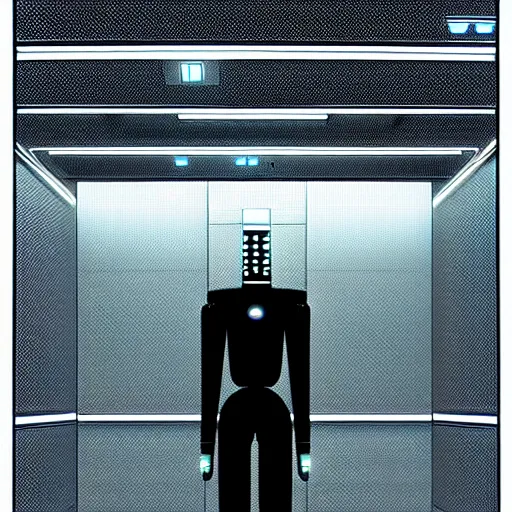 Image similar to hyperrealism stock photo of highly detailed stylish robot in futuristic sci - fi style by vincent di fate in the detailed data center by laurie greasley and mike winkelmann