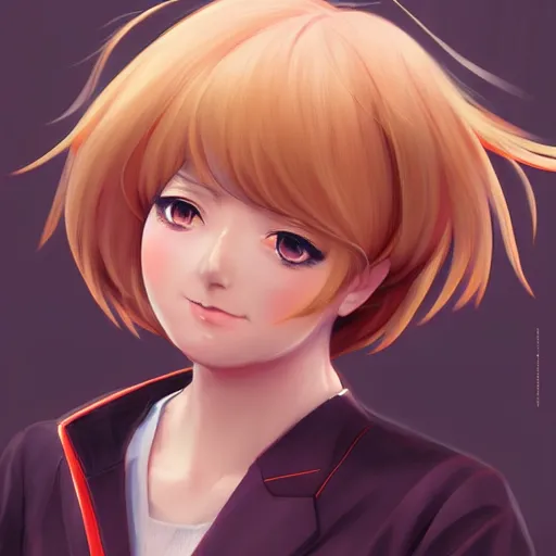 Image similar to anime portrait of Angela Merkel as an anime girl by Stanley Artgerm Lau, WLOP, Rossdraws, James Jean, Andrei Riabovitchev, Marc Simonetti, and Sakimichan, trending on artstation