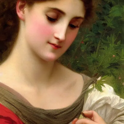 Image similar to portrait painting of a princess, close-up, elegant, graceful, by Bouguereau, highly detailed