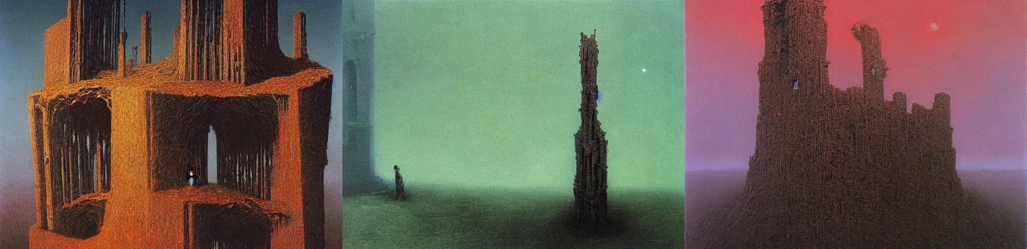 Prompt: tower of souls, artwork by Beksiński