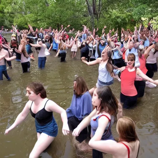 Prompt: a flash mob rising out of swamp water