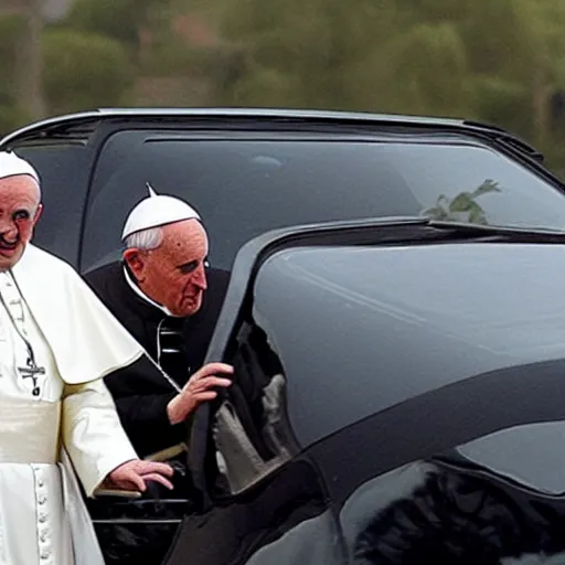 Image similar to the pope driving in the style of grand theft auto loading screens illustrations