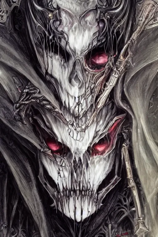 Prompt: portrait of ainz ooal gown undead, from overlord, close up, fantasy, intricate, elegant, highly detailed, digital painting, artstation, concept art, sharp focus, illustration, art by luis royo, wayne barlowe, kirsi salonen, asya yoranova and alan lee