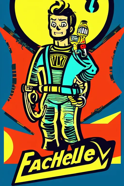 Image similar to fallout 7 6 retro futurist illustration art by butcher billy, sticker, colorful, illustration, highly detailed, simple, smooth and clean vector curves, no jagged lines, vector art, smooth andy warhol style