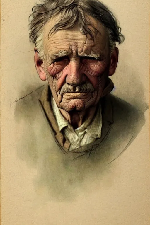 Image similar to ( ( ( ( ( 1 9 5 0 s retro middle age sad farmer face portrait. muted colors. ) ) ) ) ) by jean - baptiste monge!!!!!!!!!!!!!!!!!!!!!!!!!!!!!!