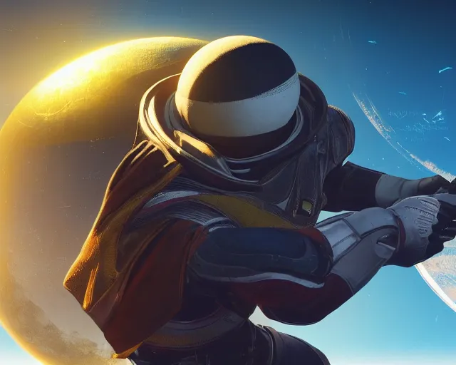 Prompt: the traveler in destiny 2 but it's a massive tennis ball floating in the sky over a large city digital art 3 d 4 k wallpaper cover art destiny 2 fanart cinematic