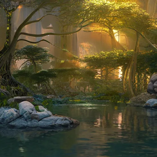 Image similar to sacred geometry river lush 8 k cinematic cryengine render sharp focus by victo nagi, james christensen, syd mead, artgerm