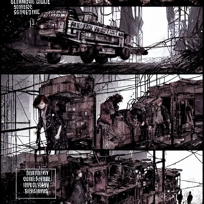 Image similar to sadie sink pulls a trolley in a coal mine. storyboard, scifi cyberpunk. by gabriel hardman, joe alves, chris bonura. cinematic atmosphere, detailed and intricate, perfect anatomy