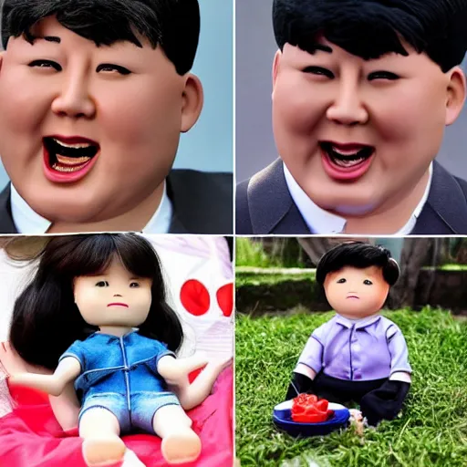 Image similar to screaming kim jong un doll having a lovely picnic with bts boy band