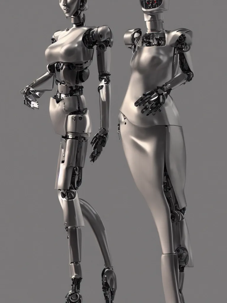 Prompt: Beautiful robot woman in a skirt, pop-up style hyperrealistic, 4k