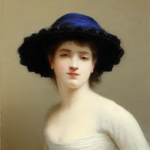 Prompt: woman with hat, side view, wedding dress, by jules - joseph lefebvre