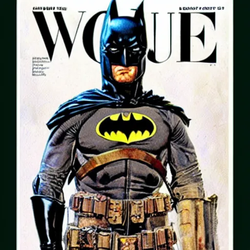 Prompt: armoured suit batman painting by norman rockwell, vogue magazine page