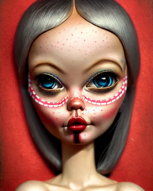 Prompt: closeup face profile portrait of a tin toy bikini girl, hyper realistic, artstation, illustration, nicoletta ceccoli, mark ryden, lostfish, max fleischer, digital paint, matte paint, vivid colors, dark, sinister, detailed and intricate environment