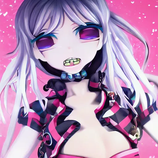 Prompt: trapped beneath stunningly absurdly huge beautiful omnipotent asi goddess junko enoshima with an enigmatic complex twisted deceptive mesmerizing megalomaniacal yandere personality, symmetrical perfect face, porcelain skin, pink twintail hair and cyan eyes, ultra detailed, digital art, unreal engine 5, octane render, 2 d anime, 8 k