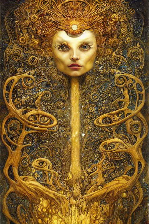 Image similar to The Bone Hammer by Karol Bak, Jean Deville, Gustav Klimt, and Vincent Van Gogh, otherworldly, fractal structures, arcane, prophecy, ornate gilded medieval icon, third eye, spirals