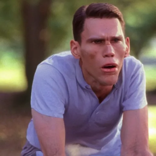 Prompt: Live Action Still of Jerma in Forrest Gump, real life, hyperrealistic, ultra realistic, realistic, highly detailed, epic, HD quality, 8k resolution, body and headshot, film still