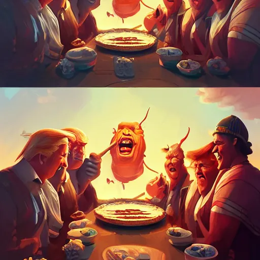 Image similar to donald trump eating pie contest, ben hur, loftis, cory behance hd by jesper ejsing, by rhads, makoto shinkai and lois van baarle, ilya kuvshinov, rossdraws global illumination