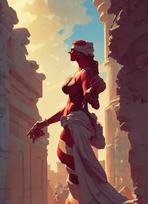 Prompt: glorious roman city, in the style of artgerm, gerald brom, atey ghailan and mike mignola, vibrant colors and hard shadows and strong rim light, plain background, comic cover art, trending on artstation
