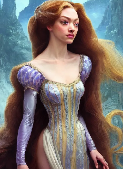 Image similar to amanda seyfried as the rapunzel, underwater, western, d & d, fantasy, intricate, elegant, highly detailed, digital painting, artstation, concept art, matte, sharp focus, illustration, art by artgerm and greg rutkowski and alphonse mucha, masterpiece, stunning, artstation