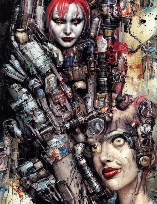 Image similar to a dream portrait of cyberpunk Harley Quinn in post apocalyptic Gotham art by Paul Dini, Travis Charest, Simon Bisley