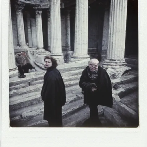 Image similar to polaroid of a ancient roman senators candid shots by Tarkovsky