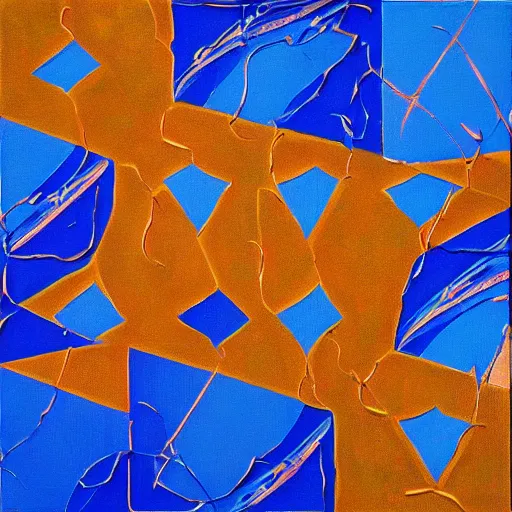 Image similar to a impasto oil painting of beautiful, symmetric pattern by andy warhol, blue color scheme, cyan colors, gold highlights, ultra high details, triade color scheme, golden ratio, symmetrie
