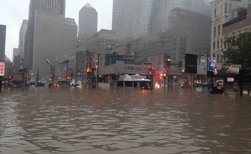 Image similar to the city of philadelphia flooded by 1 0 feet of water and under attack by demons from the pits of hell