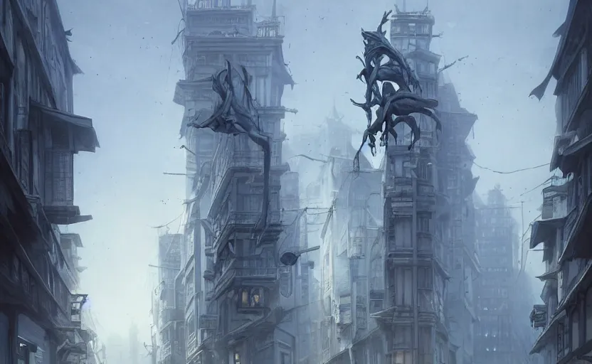 Prompt: shinigami, standing on a city street, soft grey and blue natural light, intricate, digital painting, artstation, concept art, smooth, sharp focus, illustration, art by greg rutkowski and luis rollo and uang guangjian and gil elvgren, symmetry!