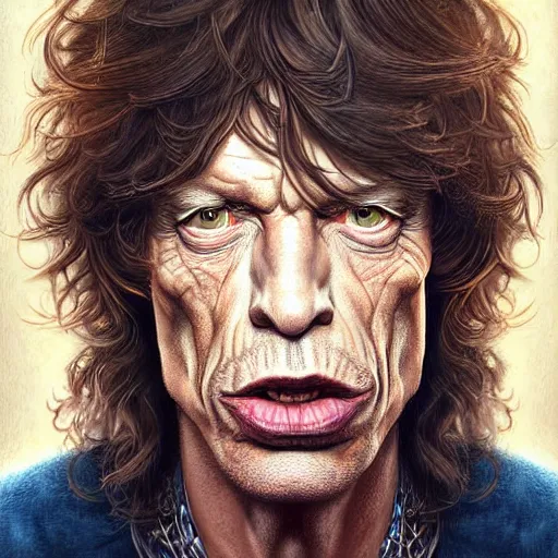 Prompt: digital painting of mick jagger by filipe pagliuso and justin gerard, symmetric, fantasy, highly, detailed, realistic, intricate