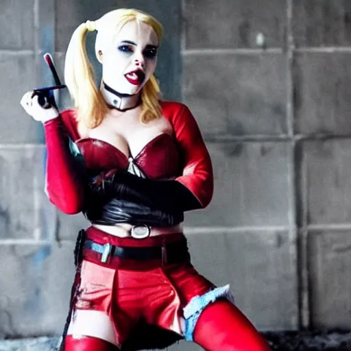 Image similar to Scarlett Johannsen as Harley Quinn, still from new Harley Quinn film