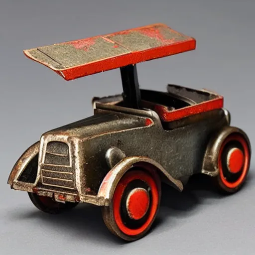 Image similar to photo of old Soviet steel toy, 1930s, retro, 35 mm