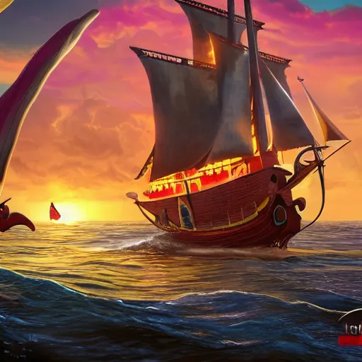 Image similar to a giant taco sails across the ocean and the taco bell chihuahua is the captain, high detail, 8 k, fantasy art, artstation,