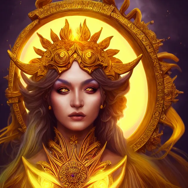 Image similar to beautiful elemental sun witch with ornate yellow robes and staff, highly detailed, 4 k, hdr, smooth, sharp focus, high resolution, award - winning photo, artgerm, photorealistic