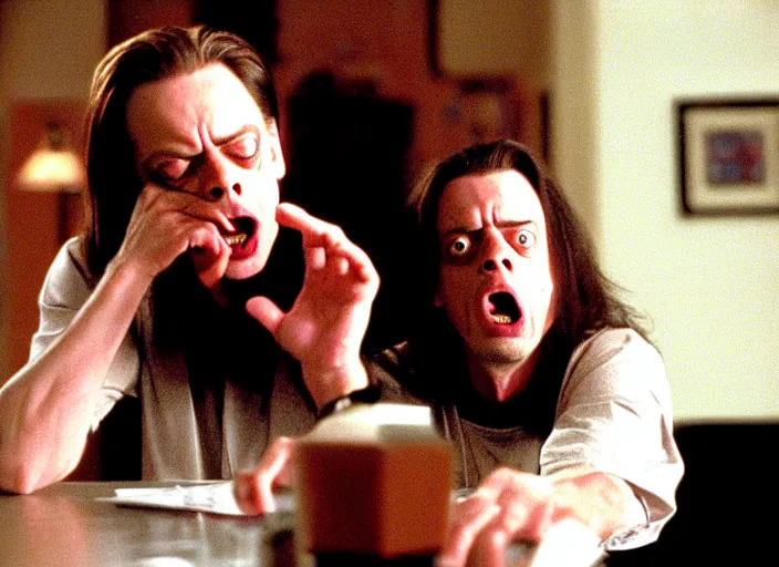 Prompt: steve buscemi in a still from the movie The Room (2003), screaming You Are Tearing Me Apart Lisa!