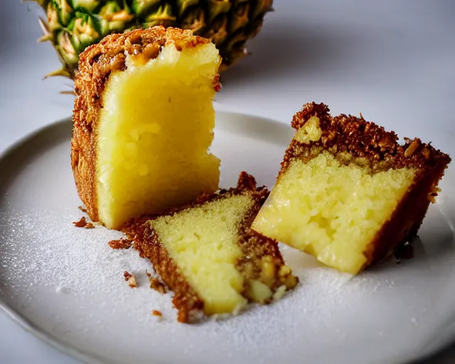 Image similar to dslr food photograph of a pineapple cake, 8 5 mm f 1. 4