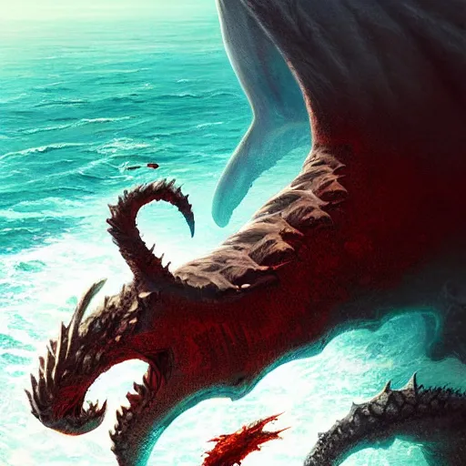 Prompt: Kaiju dividing the ocean by greg rutkowski, Mandy Jurgens