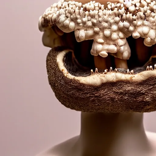 Prompt: a mushroom made of human teeth