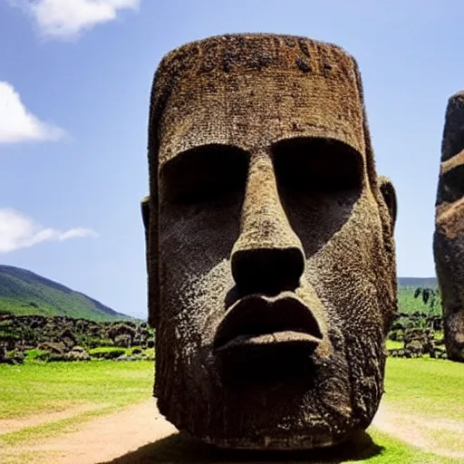 Prompt: Kanye West as a moai head on easter Island