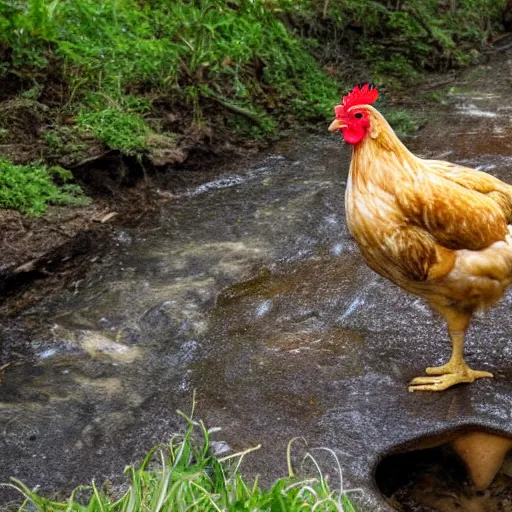 Image similar to a chicken next to a stream