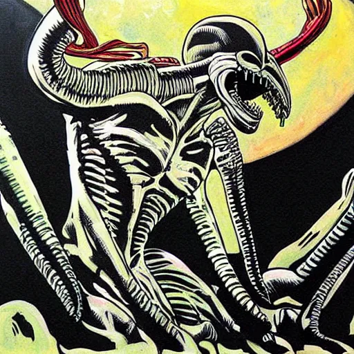 Image similar to xenomorph painting by frank miller