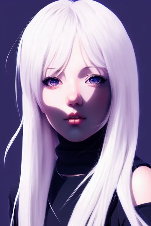 Image similar to portrait Anime girl, cute-fine-face, white-hair pretty face, realistic shaded Perfect face, fine details. Anime. realistic shaded lighting by Ilya Kuvshinov