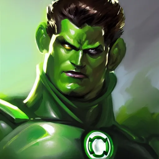 Image similar to greg manchess portrait painting of green lantern as overwatch character, medium shot, asymmetrical, profile picture, organic painting, sunny day, matte painting, bold shapes, hard edges, street art, trending on artstation, by huang guangjian and gil elvgren and sachin teng