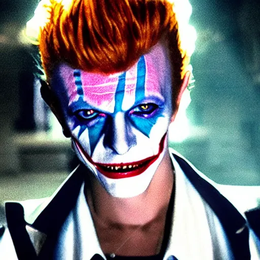 Image similar to awe inspiring David Bowie pkaying The Joker 8k hdr movie still dynamic lighting