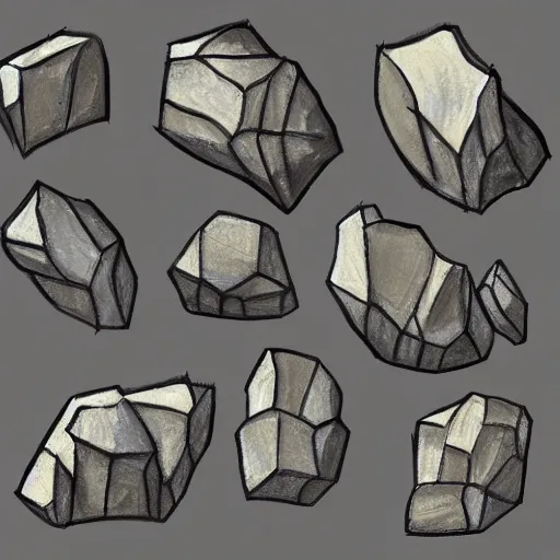 Prompt: rock sketches study, spikey rocks, painterly