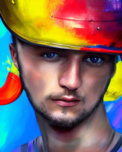 Prompt: colorful painting of a man with a propeller - cap and blonde hair, matte painting, trending on art station, ultra - detailed, hq