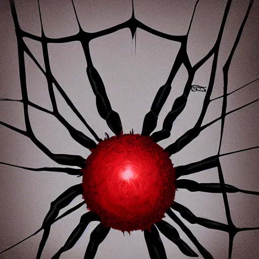 Prompt: Giant spider with red eyes and huge web, eating a bird alive, digital painting, photorealism, creepy, horror artwork